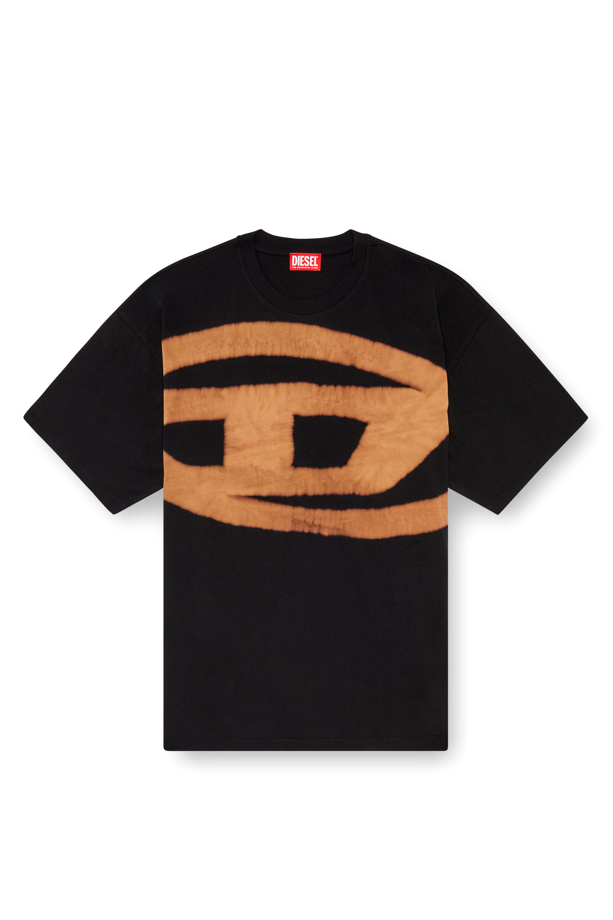 Diesel - T-BOXT-BLEACH, Man's T-shirt with bleached Oval D logo in Orange/Black - 3